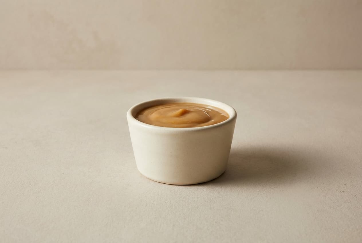 Peut-on manger de la sauce creamy deluxe enceinte ? Petit bol de sauce creamy deluxe onctueuse sur un fond neutre minimaliste.