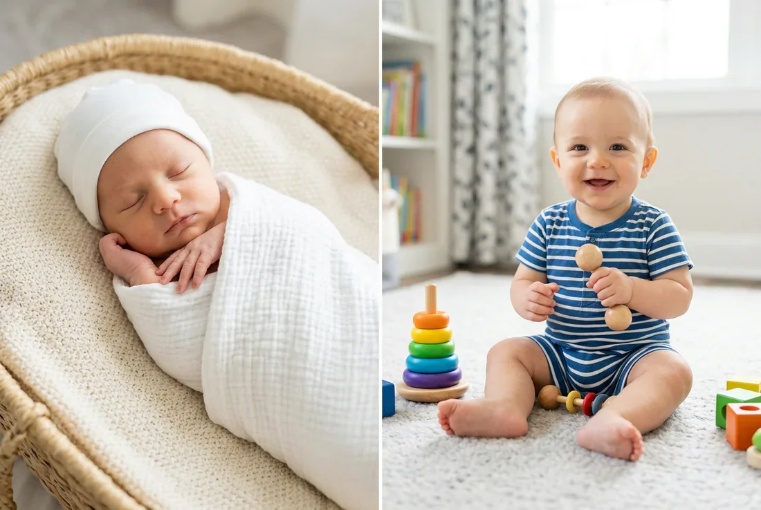 Jeux d'éveil pour bébé de 7 mois Bébé de 7 mois jouant avec des jouets d'éveil en bois