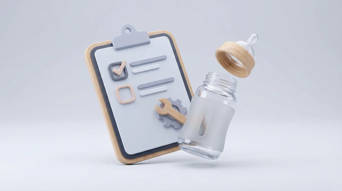 Guide de dépannage biberon Illustration d'une checklist de dépannage pour identifier la cause du biberon trop long.