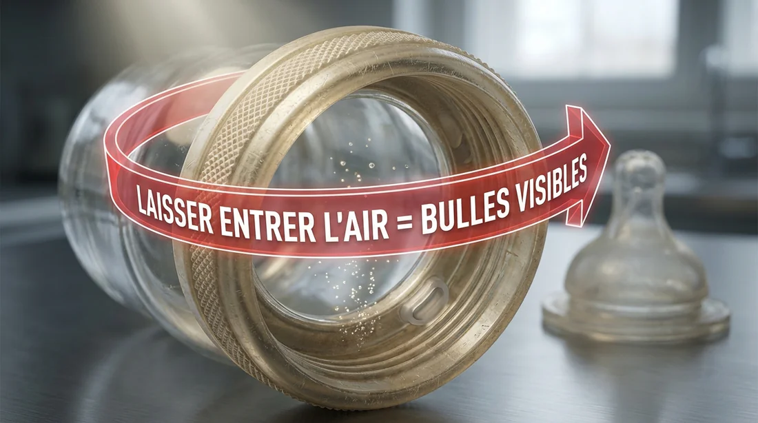 Réglage mécanique du biberon Schéma montrant comment desserrer la bague du biberon pour favoriser le passage de l'air.