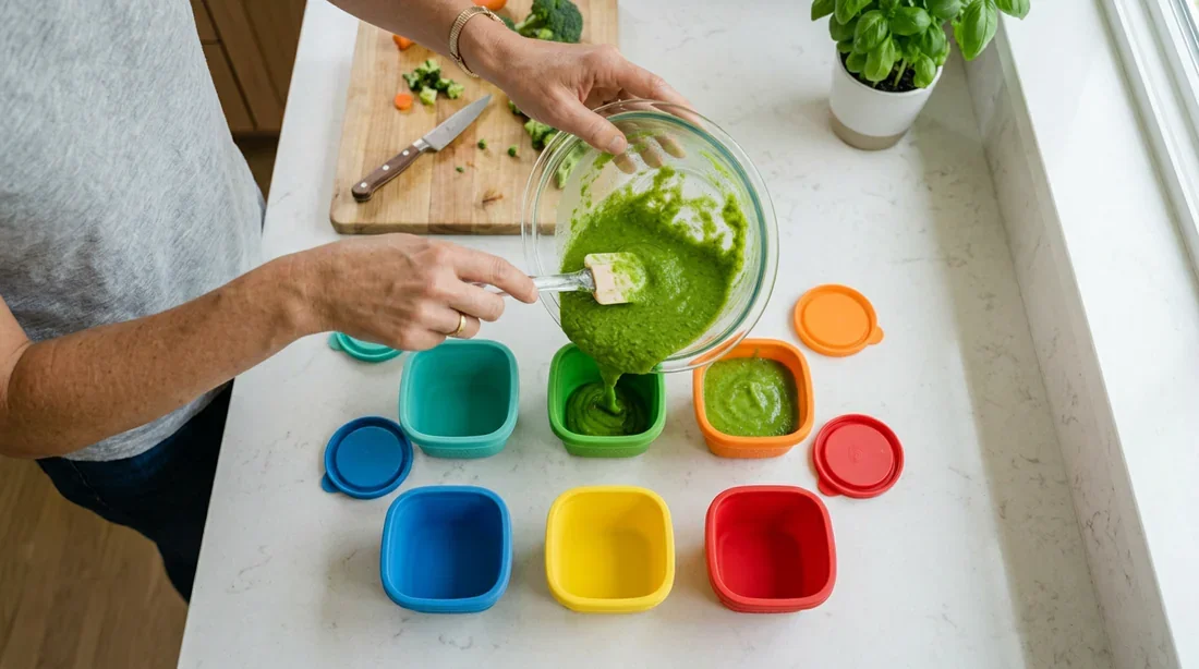 Différentes textures de purées pour l'alimentation du bébé