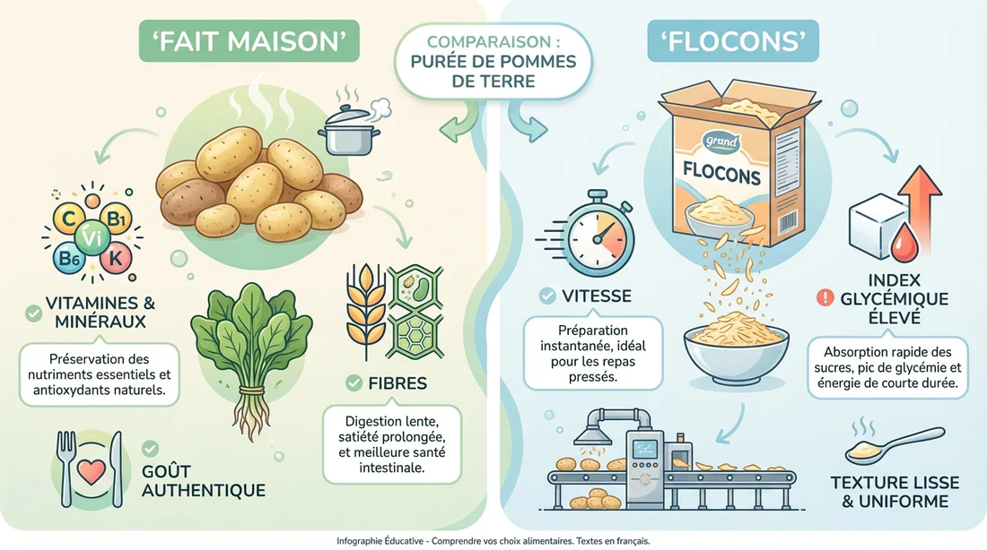 Comparaison Maison vs Flocons de pomme de terre Infographie comparative nutritionnelle entre purée maison et flocons de pomme de terre