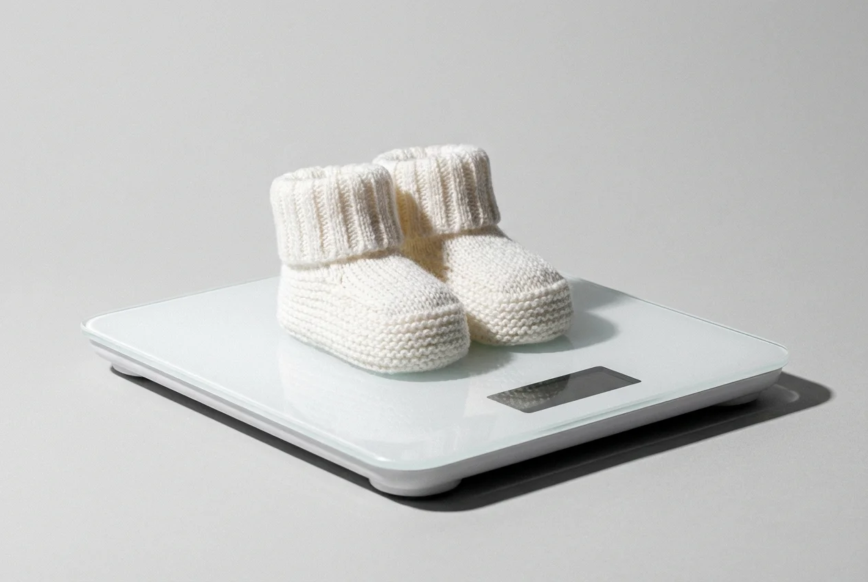 Chaussons de bébé sur un pèse-personne moderne