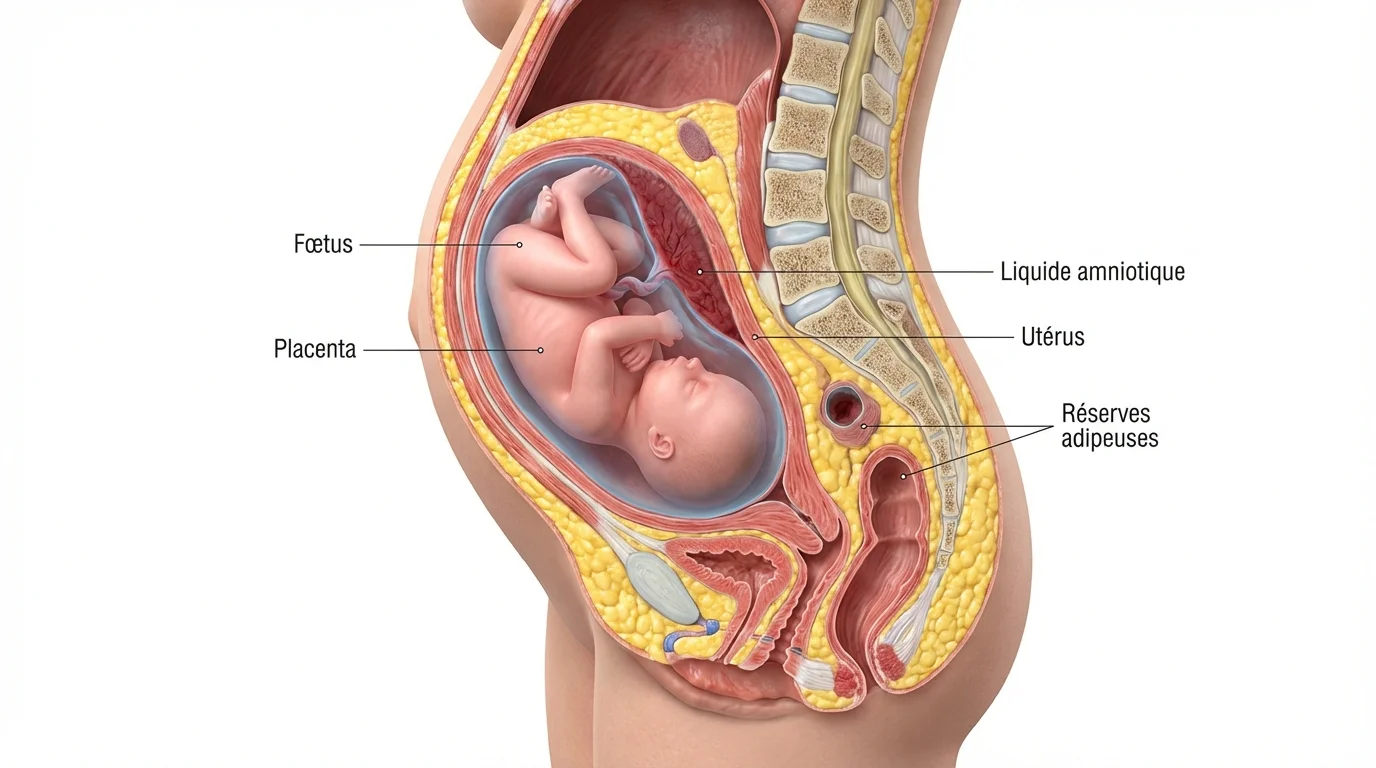Schéma technique de la répartition des 10 kg lors du 5ème mois de grossesse