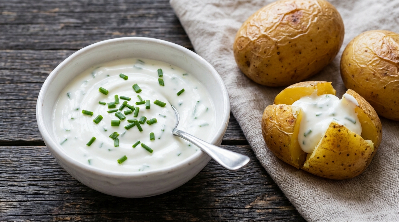 Recette de sauce maison sécurisée pour femme enceinte Alternative saine à la sauce Creamy Deluxe à base de yaourt et ciboulette fraîche.
