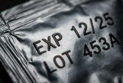 Gros plan sur la mention de péremption EXP d'un test de grossesse.