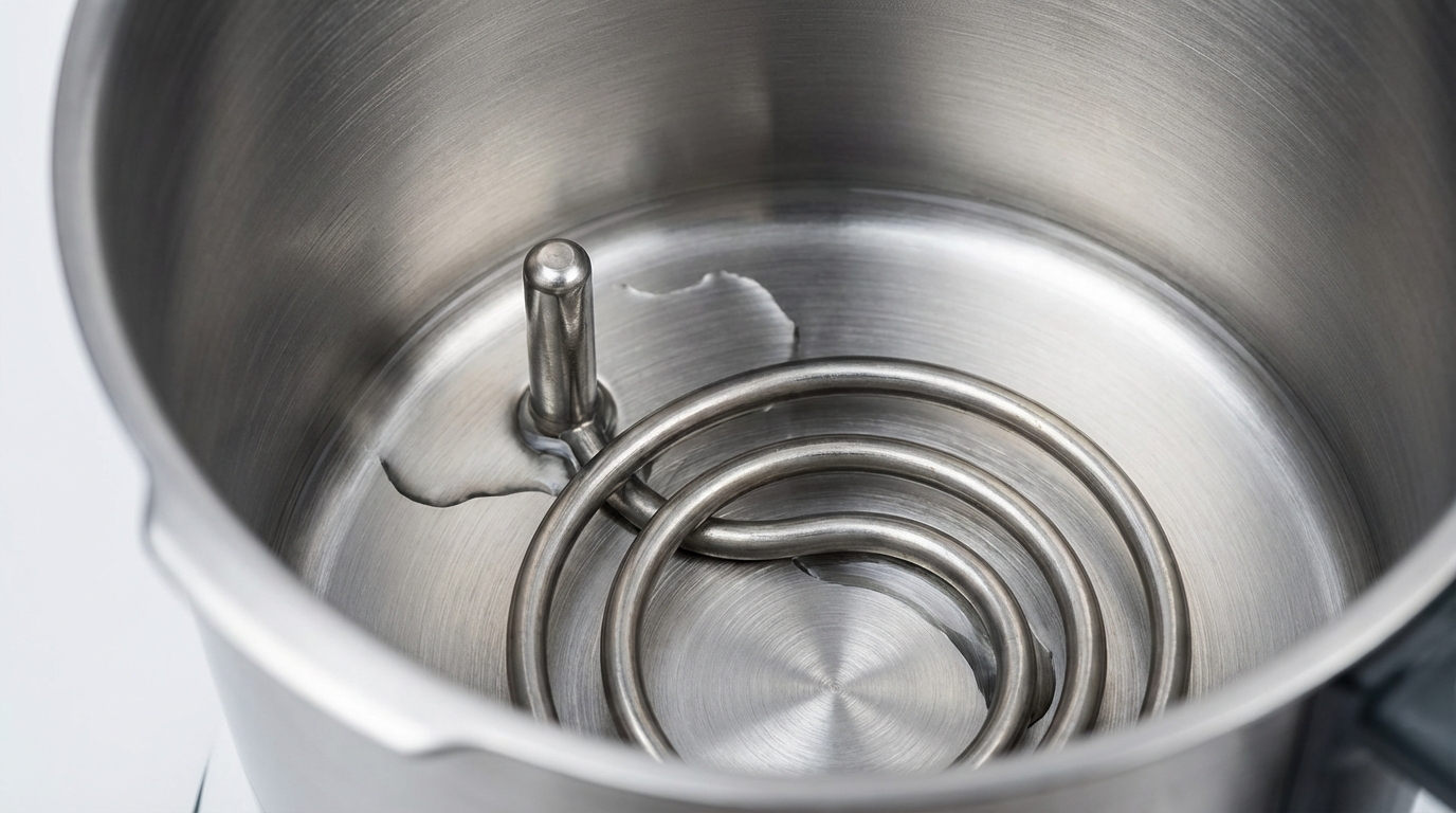 Vue détaillée du réservoir et du capteur de chauffe interne d'un robot cuiseur