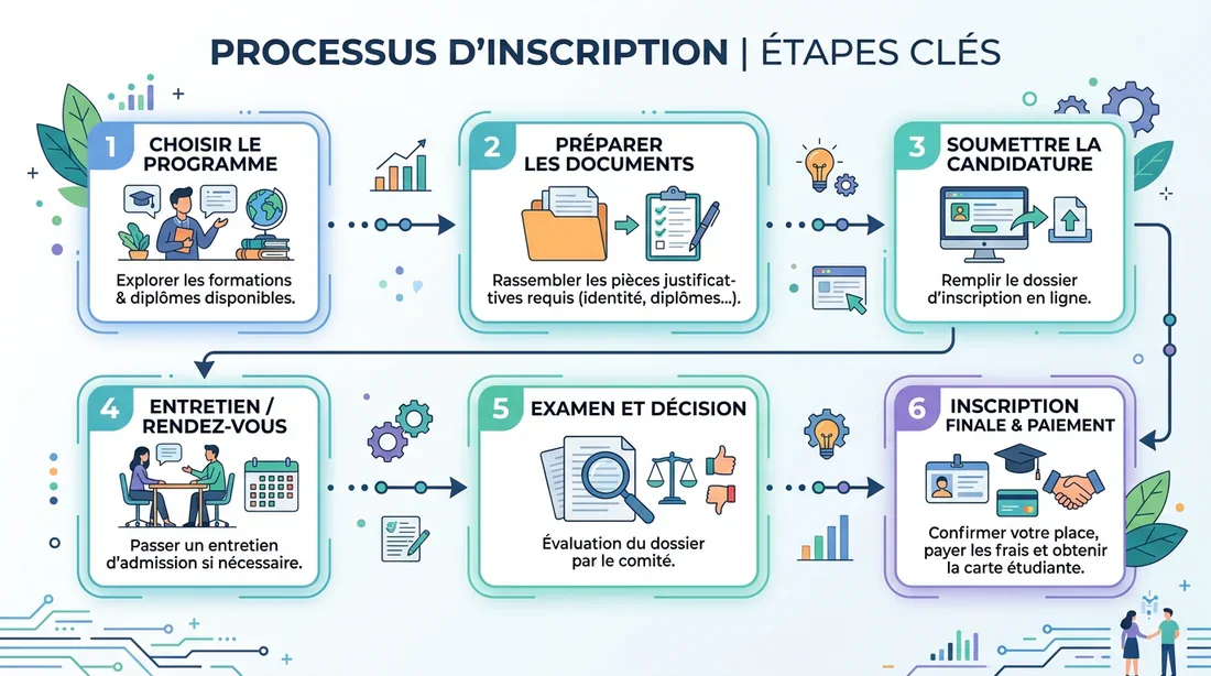 Schéma des démarches administratives pour l'inscription Infographie des étapes d'inscription scolaire