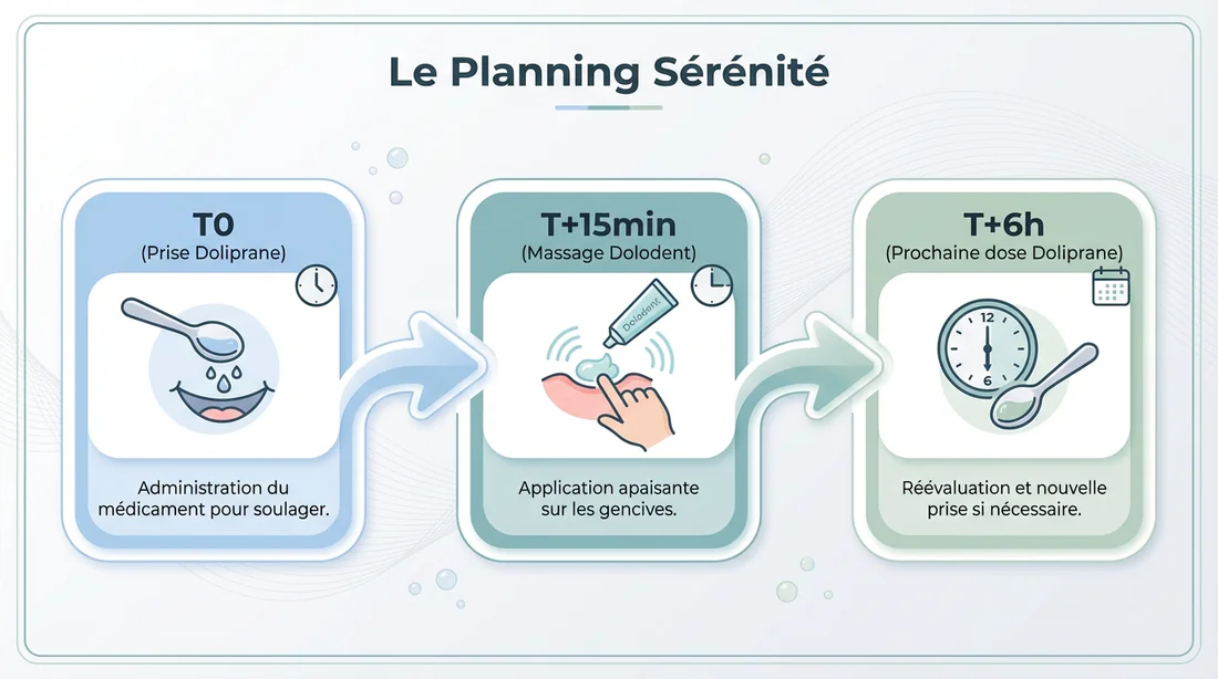 Infographie du planning sérénité pour alterner Doliprane et Dolodent.