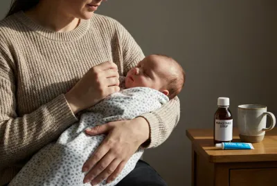 Maman et son bébé avec les soins pour poussée dentaire.