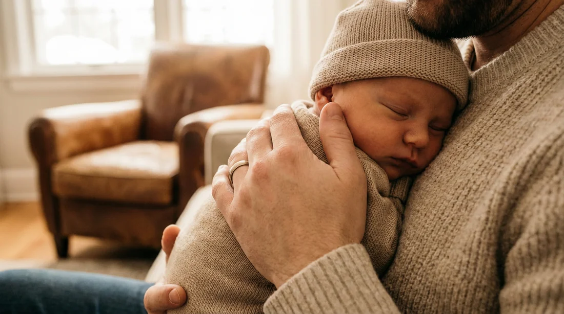 Parent tenant un nouveau-né en soutenant fermement la nuque et l'occiput