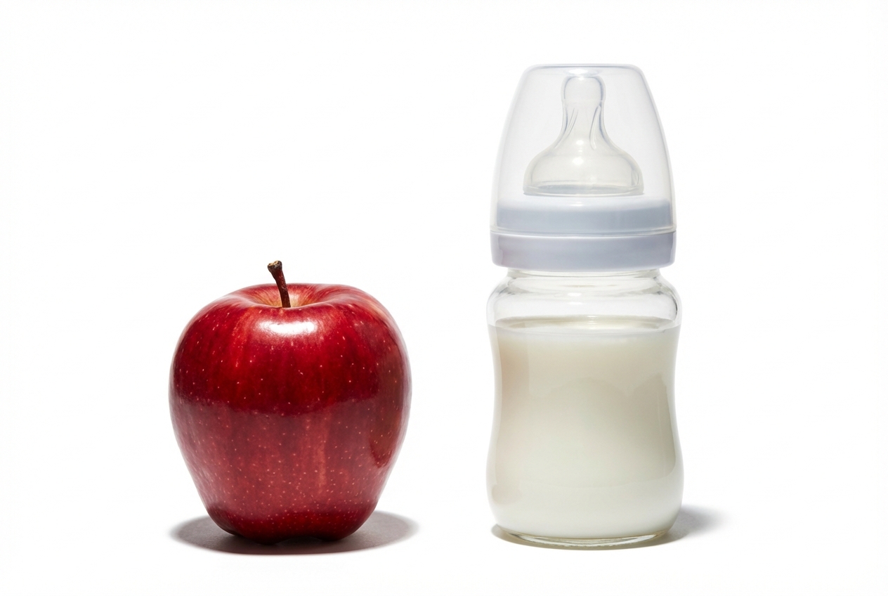 Symboles de nutrition infantile sur fond blanc.