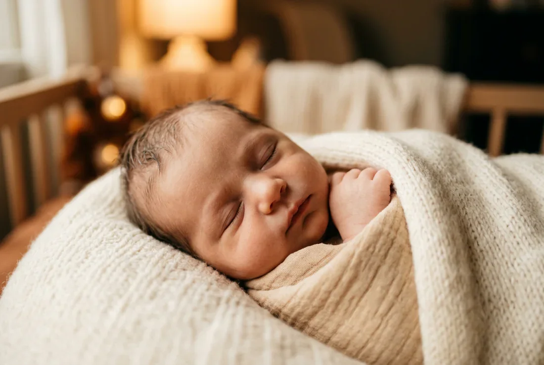 Nouveau-né apaisé en train de dormir paisiblement